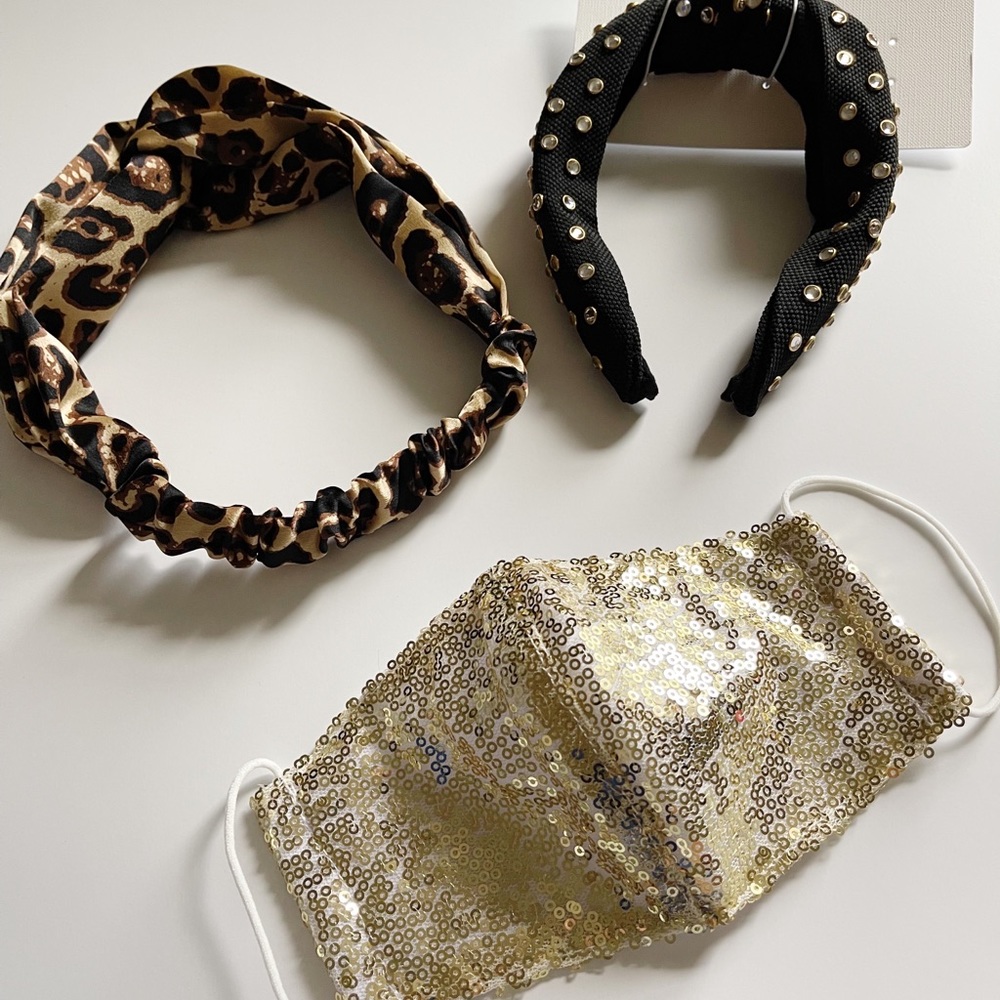 New Panacea Gold Glitter Facemask & 2 headbands